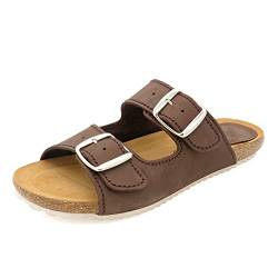 Casual Damen Pantoletten Nubuk Leder Sandalen mit Echtleder Fußbett & Korksohle Korkschuhe Gel gepolstert gaucho-brown Braun Größe 38 EU von Casual