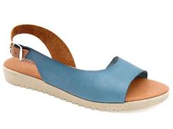 Casual Damen Sandalen Leder Keilabsatz Sommerschuhe Echtleder Sandaletten Decksohle Gel gepolstert Blau Größe 38 EU von Casual