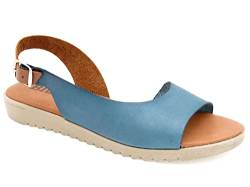 Casual Damen Sandalen Leder Keilabsatz Sommerschuhe Echtleder Sandaletten Decksohle Gel gepolstert Blau Größe 39 EU von Casual