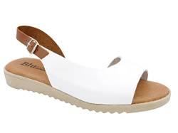 Casual Damen Sandalen Leder Keilabsatz Sommerschuhe Echtleder Sandaletten Decksohle Gel gepolstert Weiß Größe 36 EU von Casual