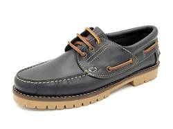 Casual Herren Bootsschuhe Leder Segelschuhe Dicke Sohle Rahmengenähte Echtleder Schnürsenkel Mokassin Schwarz Größe 40 EU von Casual