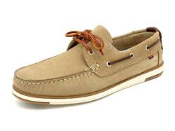 Casual Herren Bootsschuhe Nubuk Leder Segelschuhe Rahmengenäht Echtleder Schnürsenkel Mokassin Deckschuhe Taupe Beige Größe 40 EU von Casual