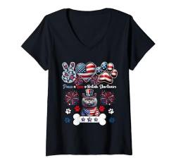 Damen Peace Love British Shorthairs 4. Juli Besitzer Patriotisch T-Shirt mit V-Ausschnitt von Cat 4th Of July Costume