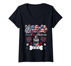 Damen Peace Love Chartreuxes 4. Juli Besitzer Liebhaber Patriotisch T-Shirt mit V-Ausschnitt von Cat 4th Of July Costume