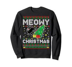 Meowy Cat Christmas Tree Ugly Christmas Sweater Black Cat Sweatshirt von Cat Christmas Xmas Holiday Family Matching Pajamas