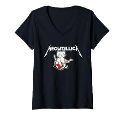 Damen Meowtallica - Lustige Katze T-Shirt mit V-Ausschnitt von Cat Lover Quotes & Gifts