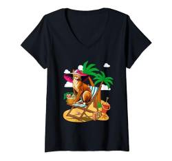 Damen Abessinier am Strand Kostüm Sommer Urlaub Liebhaber Besitzer T-Shirt mit V-Ausschnitt von Cat Vacations Costume