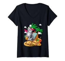 Damen American Shorthair On Beach Kostüm Sommer Urlaub Liebhaber T-Shirt mit V-Ausschnitt von Cat Vacations Costume