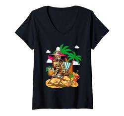 Damen Bengalkatze am Strand Kostüm Sommer Urlaub Liebhaber Besitzer T-Shirt mit V-Ausschnitt von Cat Vacations Costume
