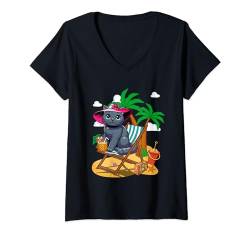 Damen Chartreux On Beach Kostüm Sommer Urlaub Liebhaber Besitzer T-Shirt mit V-Ausschnitt von Cat Vacations Costume