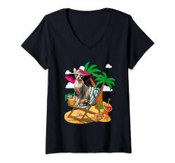 Damen Cornish Rex On Beach Kostüm Sommer Urlaub Liebhaber Besitzer T-Shirt mit V-Ausschnitt von Cat Vacations Costume