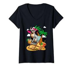 Damen Devon Rex On Beach Kostüm Sommer Urlaub Liebhaber Besitzer T-Shirt mit V-Ausschnitt von Cat Vacations Costume