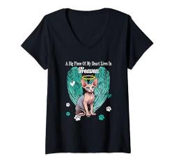 Damen Heart Lives In Heaven Costume Sphynx Cat Memories Owner T-Shirt mit V-Ausschnitt von Cat Vacations Costume