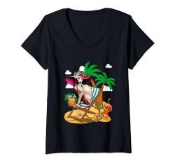 Damen Peterbald On Beach Kostüm Sommer Urlaub Liebhaber Besitzer T-Shirt mit V-Ausschnitt von Cat Vacations Costume