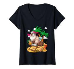 Damen Ragdoll On Beach Kostüm Sommer Urlaub Liebhaber Besitzer T-Shirt mit V-Ausschnitt von Cat Vacations Costume
