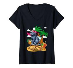 Damen Russisches Blau am Strand Kostüm Sommer Urlaub Liebhaber Besitzer T-Shirt mit V-Ausschnitt von Cat Vacations Costume