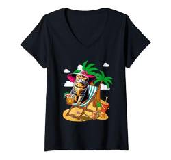 Damen Schottisches Strandkostüm, faltbar, Sommerurlaub, Liebhaber, Besitzer T-Shirt mit V-Ausschnitt von Cat Vacations Costume