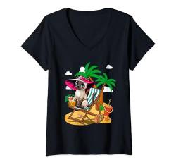 Damen Siamesische Katze am Strand Kostüm Sommer Urlaub Liebhaber Besitzer T-Shirt mit V-Ausschnitt von Cat Vacations Costume