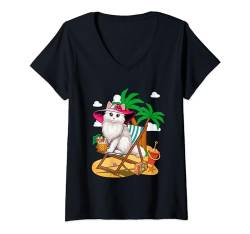 Damen Türkisches Angora am Strand Kostüm Sommer Urlaub Liebhaber Besitzer T-Shirt mit V-Ausschnitt von Cat Vacations Costume