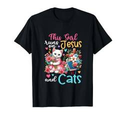 Girl Runs On Jesus And Cats Cute Flowers Christian Cross T-Shirt von Cat Vacations Costume