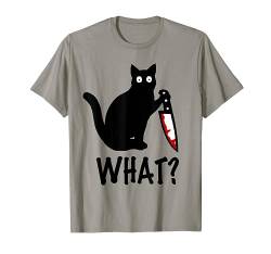 Cat Quoi? Lustiges schwarzes Katzen-T-Shirt mit Messer T-Shirt von Cat What Shirt