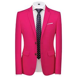 Blazer für Herren, schmale Passform, Anzugjacke, Sportmäntel, formelle Kleiderjacke, 2 Knöpfe, hot pink, 52 von Catheive