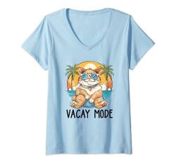 Damen Niedlicher lustiger Katzenliebhaber-Urlaubsmodus auf Sommerkatze T-Shirt mit V-Ausschnitt von Caticorn Shirt
