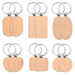 Catime 12 Pcs Schlüsselanhänger Holz, Blanko DIY Schlüsselring Holz mit Ring, Personalisiert Naturholz Schlüsselbund Holzanhänger Holzschlüsselanhänger für Schlüssel Damen Männer Geschenk von Catime