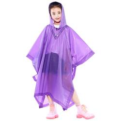 Kinder Regenponcho Wasserdicht, Wiederverwendbar EVA Kinder Regenmantel mit Kapuze Knöpfen für Mädchen Jungen, Leichte Klar Regenjacke Kleinkind Regencape für Schule Wandern Radfahren Camping (Lila) von Catime