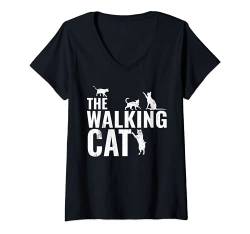 Damen Katzen 365 The Walking Cat Funny Cat Lover T-Shirt mit V-Ausschnitt von Cats 365