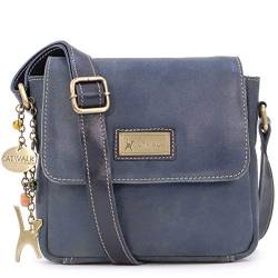 Catwalk Collection Handbags - Damen Antik-Leder Umhängetasche - Crossbody Bag Klein - Messenger Bag - Verstellbarer Schultergurt - SABINE - Blau von Catwalk Collection Handbags