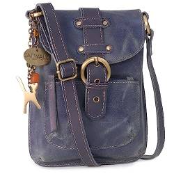 Catwalk Collection Handbags - Damen Antikleder Umhängetasche - Crossbody Bag/Lederhandtasche Klein - Verstellbarer Schultergurt - JOLENE - Blau von Catwalk Collection Handbags