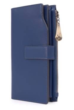Catwalk Collection Handbags - Damen Leder Geldbörse Groß - Portemonnaie mit Handyfach - 21 Kreditkarte - RFID Schutz - Geschenkbox - Stella - Blau von Catwalk Collection Handbags