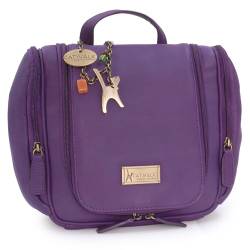 Catwalk Collection Handbags - Damen Leder Kulturtasche Groß - Kulturbeutel zum Aufhängen - Kosmetiktasche mit Viele Fächer - Maisie - Violett/Lila von Catwalk Collection Handbags