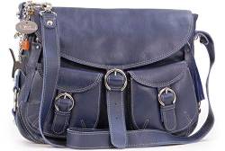 Catwalk Collection Handbags - Damen Leder Umhängetasche - Crossbody Bag/Handtasche Groß - Für Notizbuch A5 - Verstellbarer Gurt - COURIER - Blau von Catwalk Collection Handbags