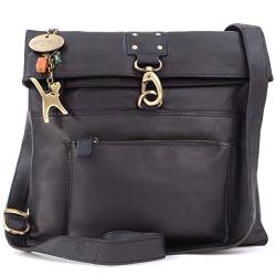 Catwalk Collection Handbags - Damen Leder Umhängetasche - Crossbody Bag Klein - Messenger Bag mit Verstellbarer Schultergurt - DISPATCH - Schwarz von Catwalk Collection Handbags