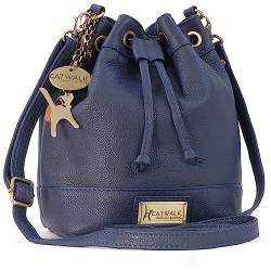 Catwalk Collection Handbags - Damen Leder Umhängetasche Mittelgroß - Beuteltasche/Handtasche - Verstellbarer Schultergurt - ROCHELLE - Blau von Catwalk Collection Handbags