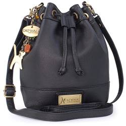 Catwalk Collection Handbags - Damen Leder Umhängetasche Mittelgroß - Beuteltasche/Handtasche - Verstellbarer Schultergurt - ROCHELLE - Schwarz von Catwalk Collection Handbags