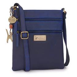 Catwalk Collection Handbags - Damen Pull-Up Leder Umhängetasche - Crossbody Bag Klein - Handtasche mit Verstellbarer Schultergurt - NADINE - Blau von Catwalk Collection Handbags