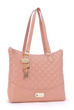 Catwalk Collection Handbags - Damen Schultertasche Mittelgroß/Groß - Handtasche Tote Bag - Gesteppte Leder - SOFIA - Rosa Gold von Catwalk Collection Handbags