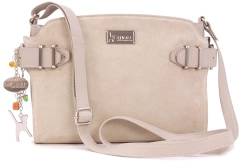 Catwalk Collection Handbags - Damen Umhängetasche - Crossbody Bag Mittelgroß - Leder und Wildleder - Verstellbarer Gurt - AMANDA - Beige von Catwalk Collection Handbags