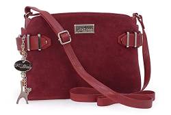 Catwalk Collection Handbags - Damen Umhängetasche - Crossbody Bag Mittelgroß - Leder und Wildleder - Verstellbarer Gurt - AMANDA - Rot von Catwalk Collection Handbags