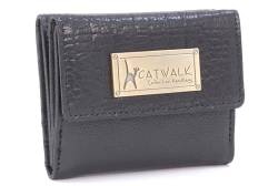 Catwalk Collection Handbags - Leder Geldbörse Damen - Portemonnaie Klein - 6 Kartenfächer und Münzfach - RFID Schutz - Geschenkbox - EVE - Schwarz von Catwalk Collection Handbags