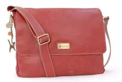 Catwalk Collection Handbags - Leder Laptoptasche 14 15 Zoll - Umhängetasche Messenger Bag Groß - Arbeitstasche für Notizbuch A4 - SABINE - Rot von Catwalk Collection Handbags