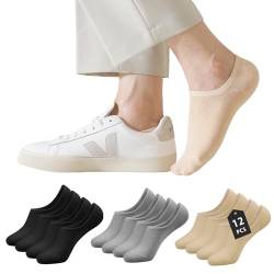 Caudblor 12 Paar Füßlinge Socken Damen Herren Unsichtbare Sneaker Söckchen mit Rutschfestem Silkon derselben Unisex, Schwarz/Weiß/Beige 36-39 von Caudblor