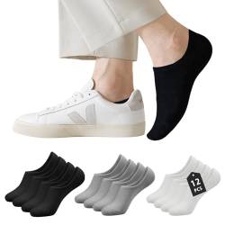 Caudblor 12 Paar Füßlinge Socken Damen Herren Unsichtbare Sneaker Söckchen mit Rutschfestem Silkon derselben Unisex, Schwarz/Weiß/Grau 36-39,39-42 von Caudblor