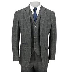 Cavani Herren 3 Stück Tweed Anzug Weinlese mit Fischgrätmuster Grau Überprüfen Sie Retro taillierte Jacke, Weste, Hose[SUIT-ALBERT-GREY-38] von Cavani