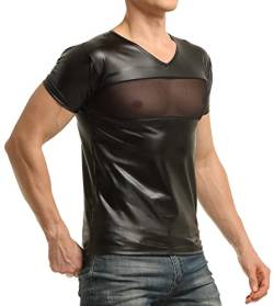 Latex ähnliches Herren Shirt mit Mesh Einsatz (XL) Schwarz von Cave Hero