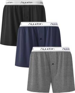 CavenPesy Boxershorts Herren Baumwolle Unterhosen Männer Locker Herren Boxershorts Unterwäsche American Boxershorts Herren Mit Eingriff 3er Pack (Schwarz, Dunkelgrau, Dunkelblau, L) von CavenPesy