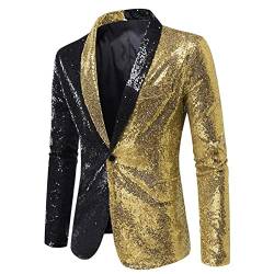 Caxndycing Blazer Herren Pailletten Sakko Männer Hochzeit Business Party Sakko Glitter-Sakko Für Hochzeit Party Festlich Sakkos-Anzugjacken mit Stehkragen Langen Ärmeln Einreiher Anzugmantel von Caxndycing